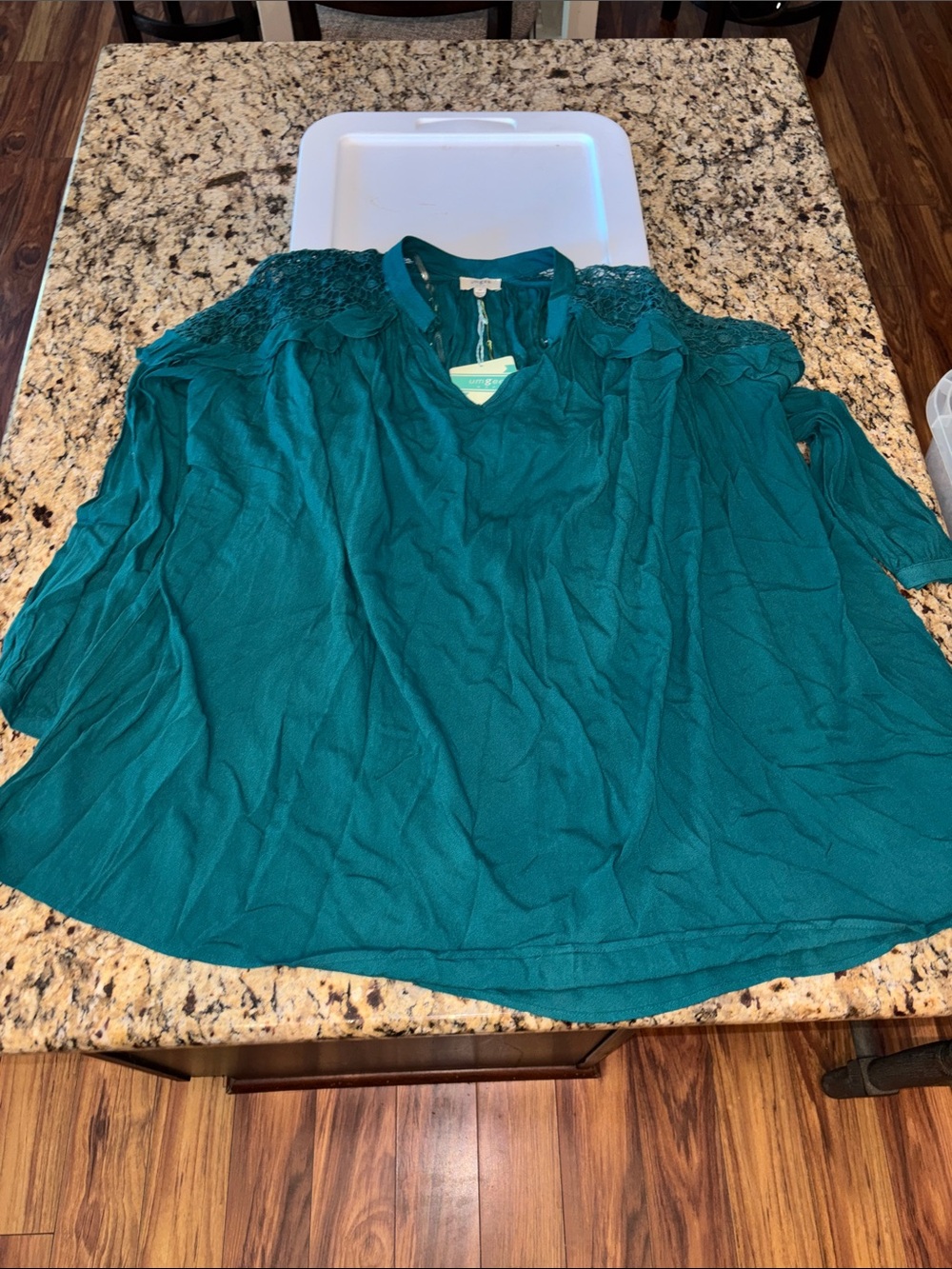 Umgee Teal Lace-Shoulder oversized Tunic Dress women’s M